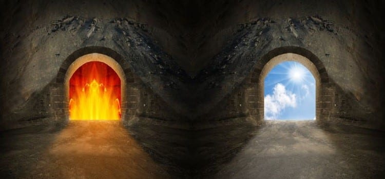 good vs evil - 2 opposite doors leading to heaven and hell