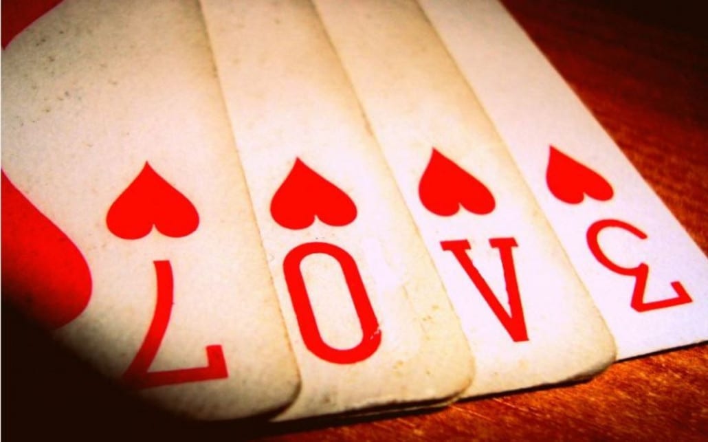 love proverbs, shown as hearts on playing cards