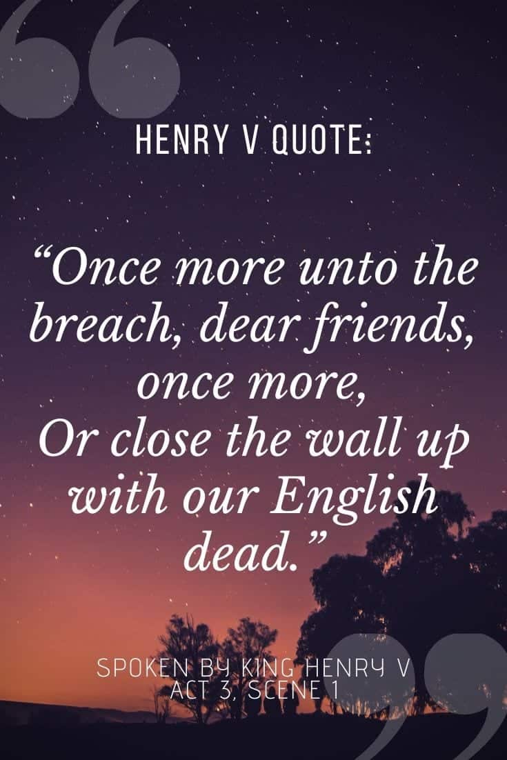 Henry V quotes graphic for pinterest, featuring King Henry's 