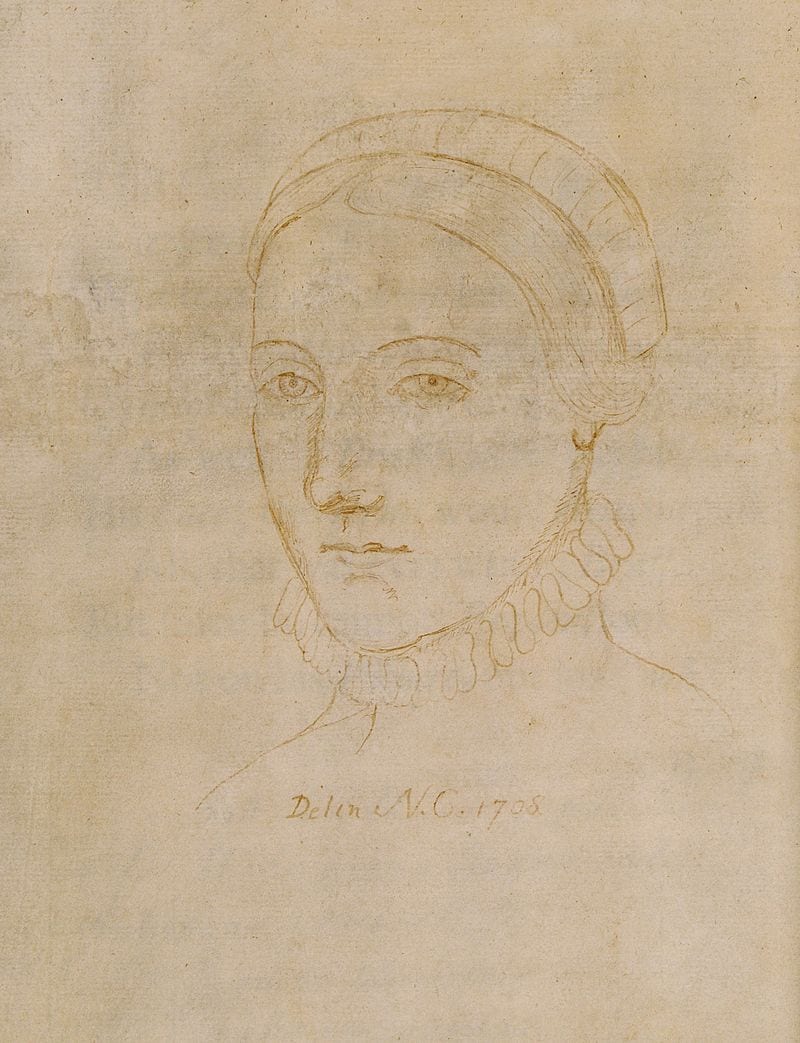 Old looking drawing of Anne Hathaway, Shakespeare' wife