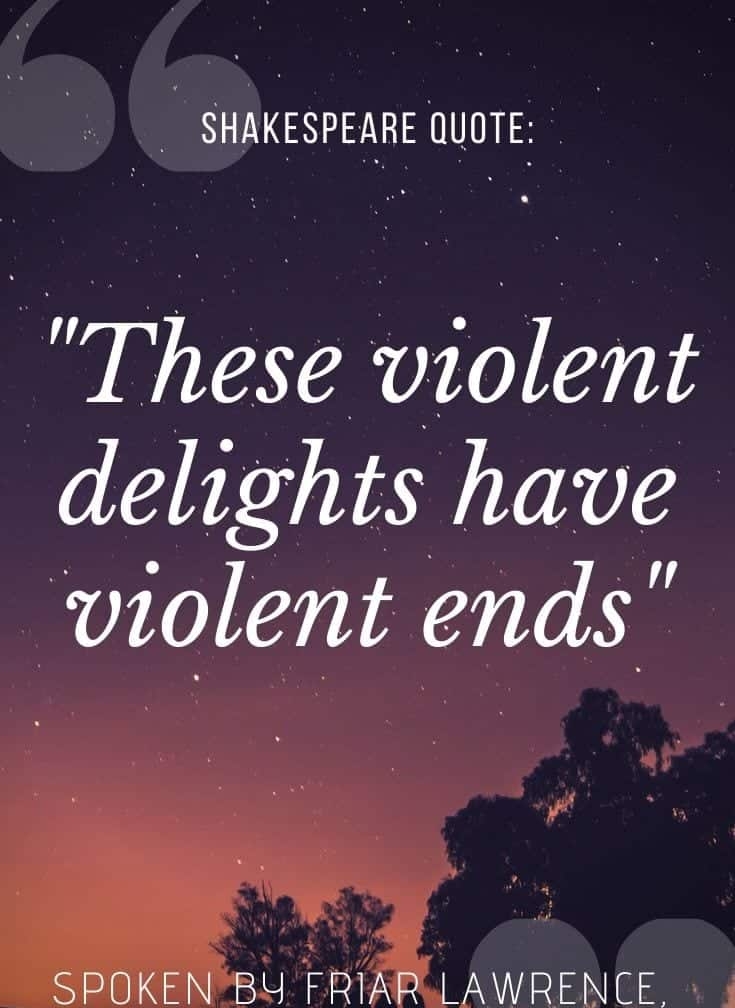 'these violent delights have violent ends' quote written on dusky sunset background
