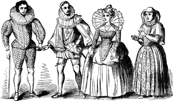 Drawing of Elizabethan actors in stage costume