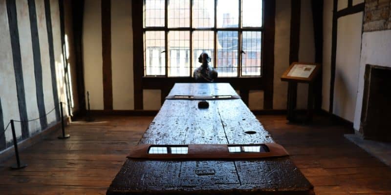 The prefect room at Shakespeare's school, complete with Shakespeare's desk