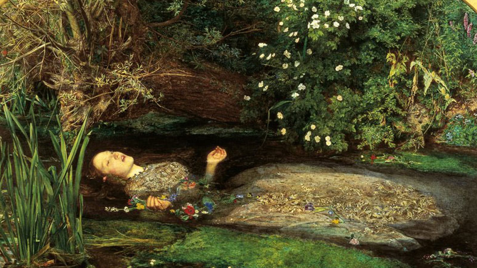 A painting of Ophelia drowning in Hamlet
